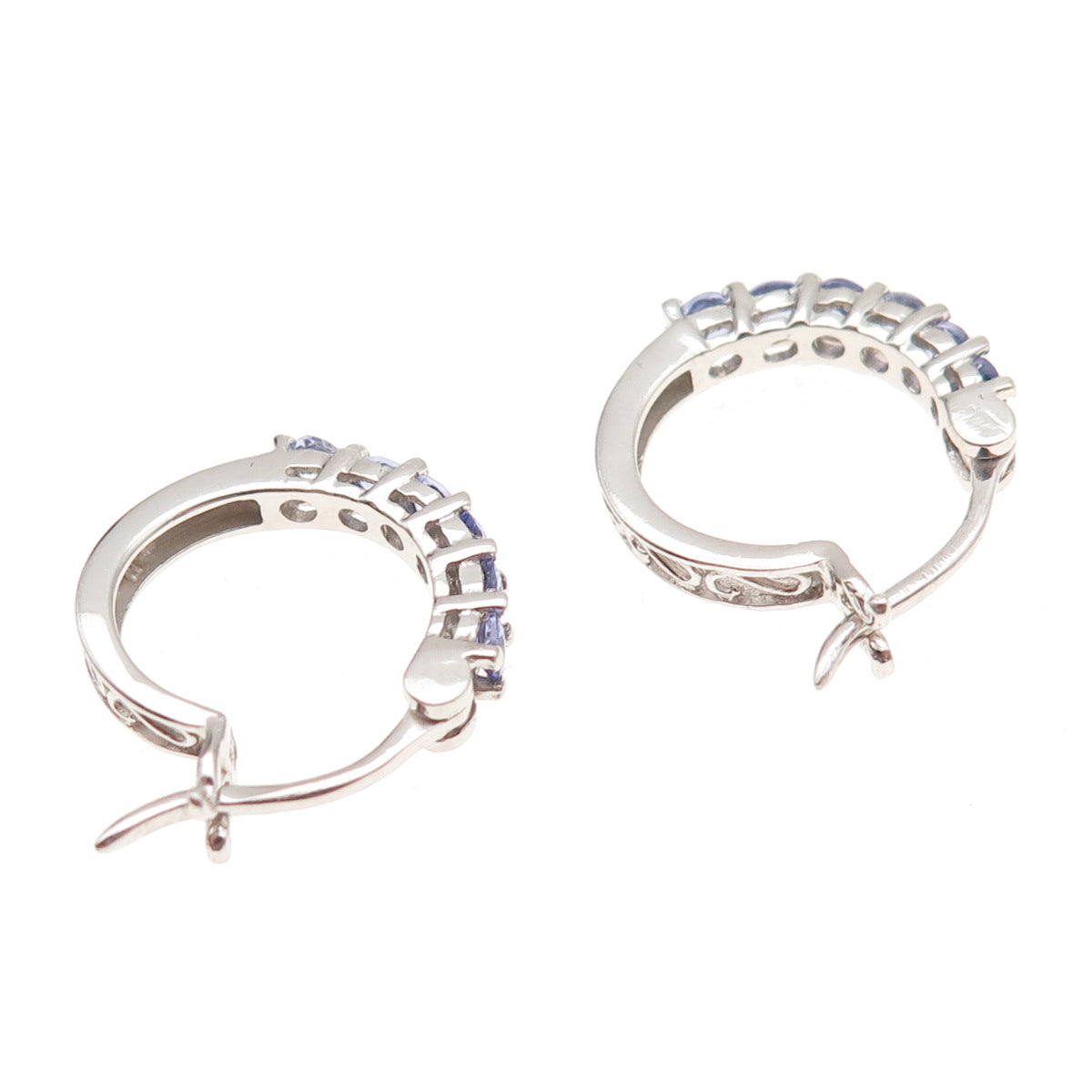 Chuck Clemency 925 Sterling Silver Real Round-Cut Tanzanite Hoop Earrings