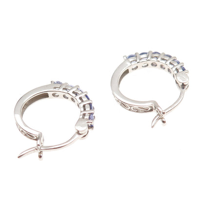 Chuck Clemency 925 Sterling Silver Real Round-Cut Tanzanite Hoop Earrings