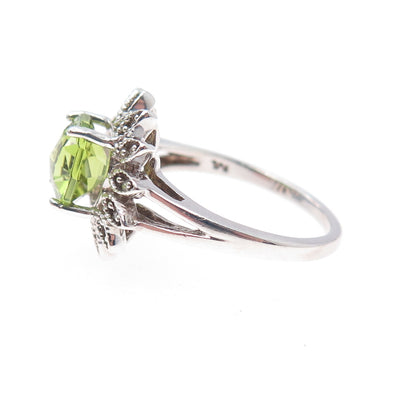 925 Sterling Silver Real Diamond & Peridot Flower Ring Size 7