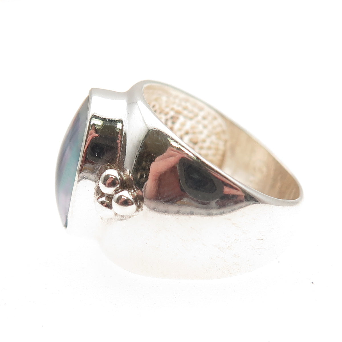Shube 925 Sterling Silver Vintage Real Pearl Modernist Oxidized Ring Size 7