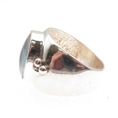 Shube 925 Sterling Silver Vintage Real Pearl Modernist Oxidized Ring Size 7
