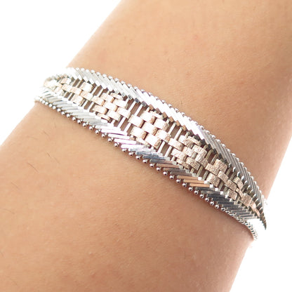 MILOR Sterling Silver 2-Tone Vintage Italy Riccio Chevron Link Bracelet 6.75"