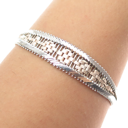 MILOR Sterling Silver 2-Tone Vintage Italy Riccio Chevron Link Bracelet 6.75"