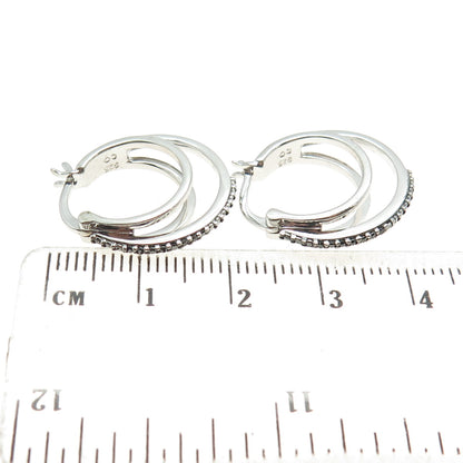 925 Sterling Silver Real Round-Cut Black Diamond Multi-Circle Hoop Earrings