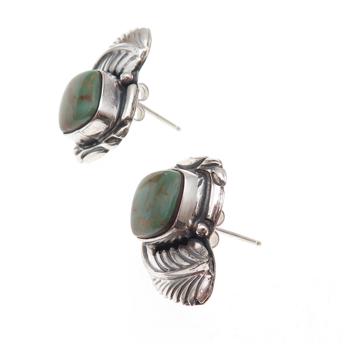 Old Pawn 925 Sterling Silver Vintage Royston Turquoise Feather Tribal Earrings