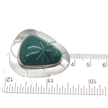 925 Sterling Silver Vintage Mexico Real Green Onyx Aztec God Pin Brooch Pendant