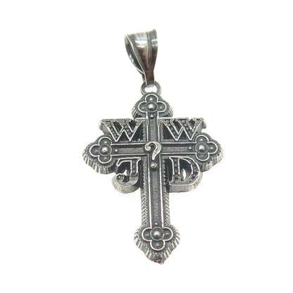 925 Sterling Silver Vintage What Would Jesus Do Cross Oxidized Pendant