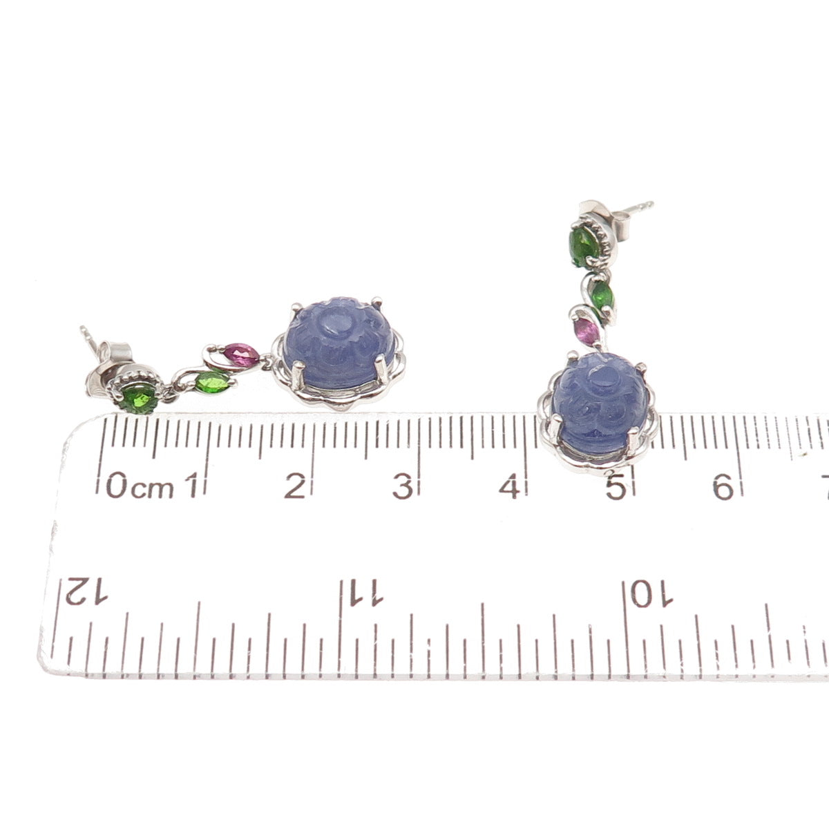 Chuck Clemency 925 Sterling Silver Real Tanzanite Amethyst & Peridot Earrings