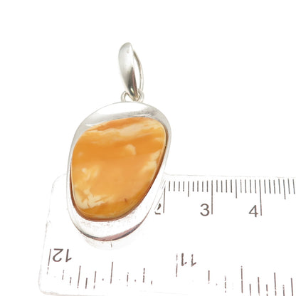 925 Sterling Silver Vintage Real Butterscotch Amber Modernist Pendant