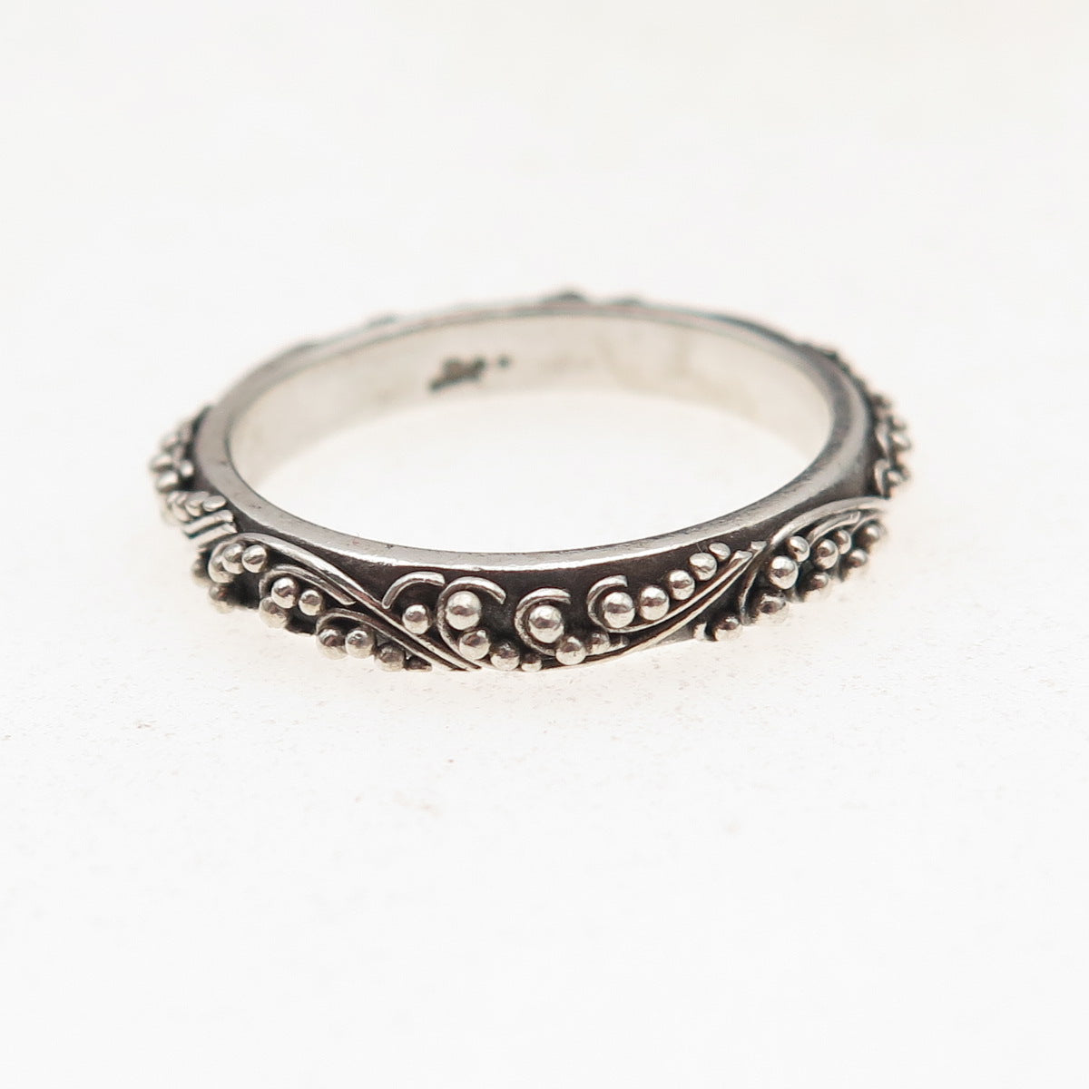 Lois Hill 925 Sterling Silver Vintage Granulated Scroll Band Ring Size 7.25