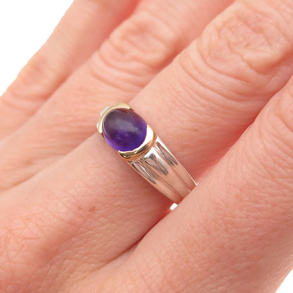 Tiffany & Co. 925 Sterling Silver 18K Gold Vintage Real Amethyst Ring Size 6.75