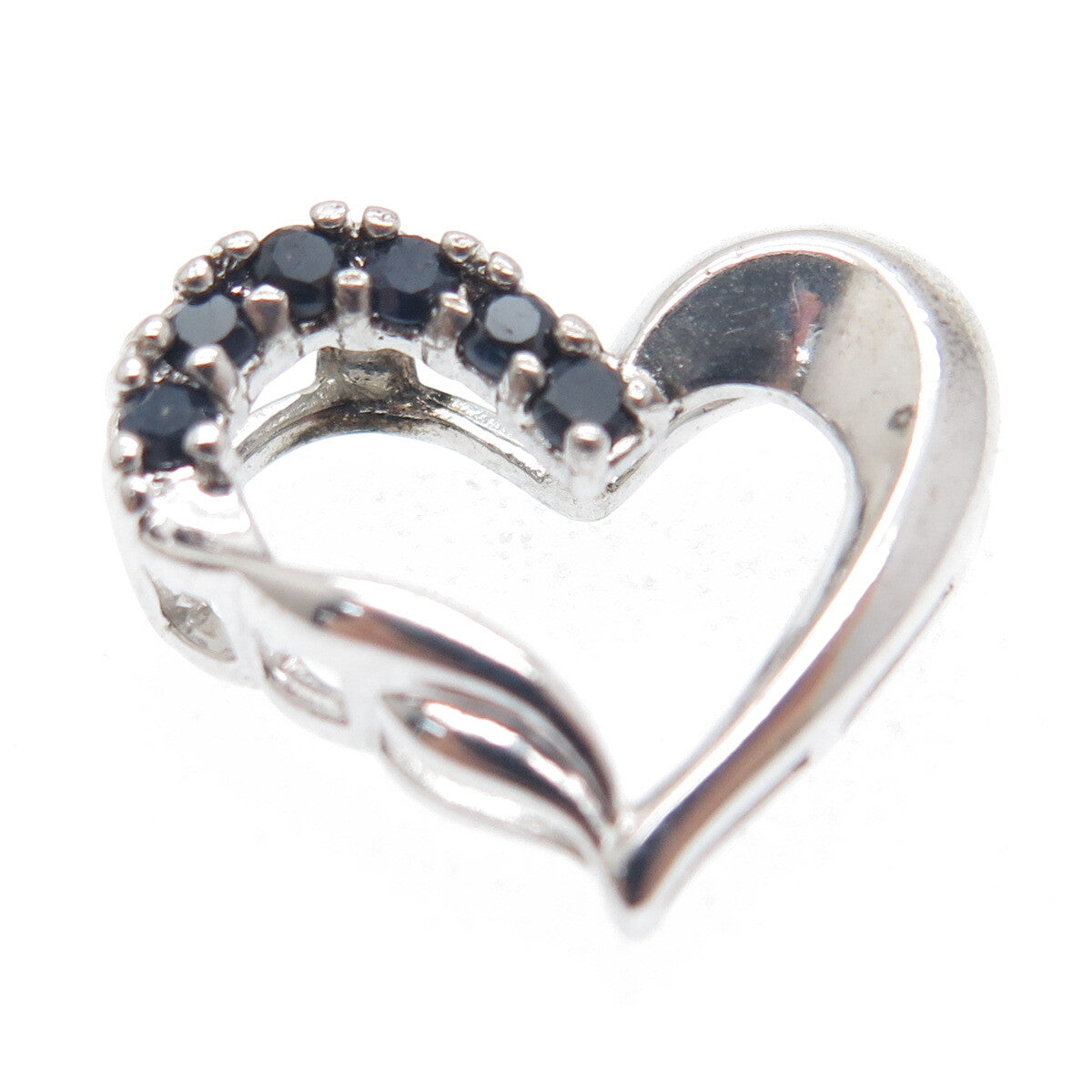 925 Sterling Silver Real Round-Cut Sapphire Heart Minimalist Slide Pendant