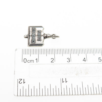 GREEN KC 925 Sterling Silver Vintage Perfect Attendance Oxidized Charm Pendant