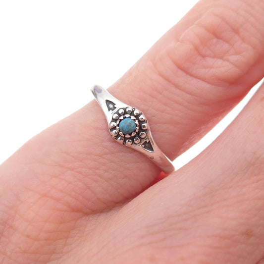 Old Pawn 925 Sterling Silver Vintage Turquoise Snake Eye Floral Ring Size 3.75