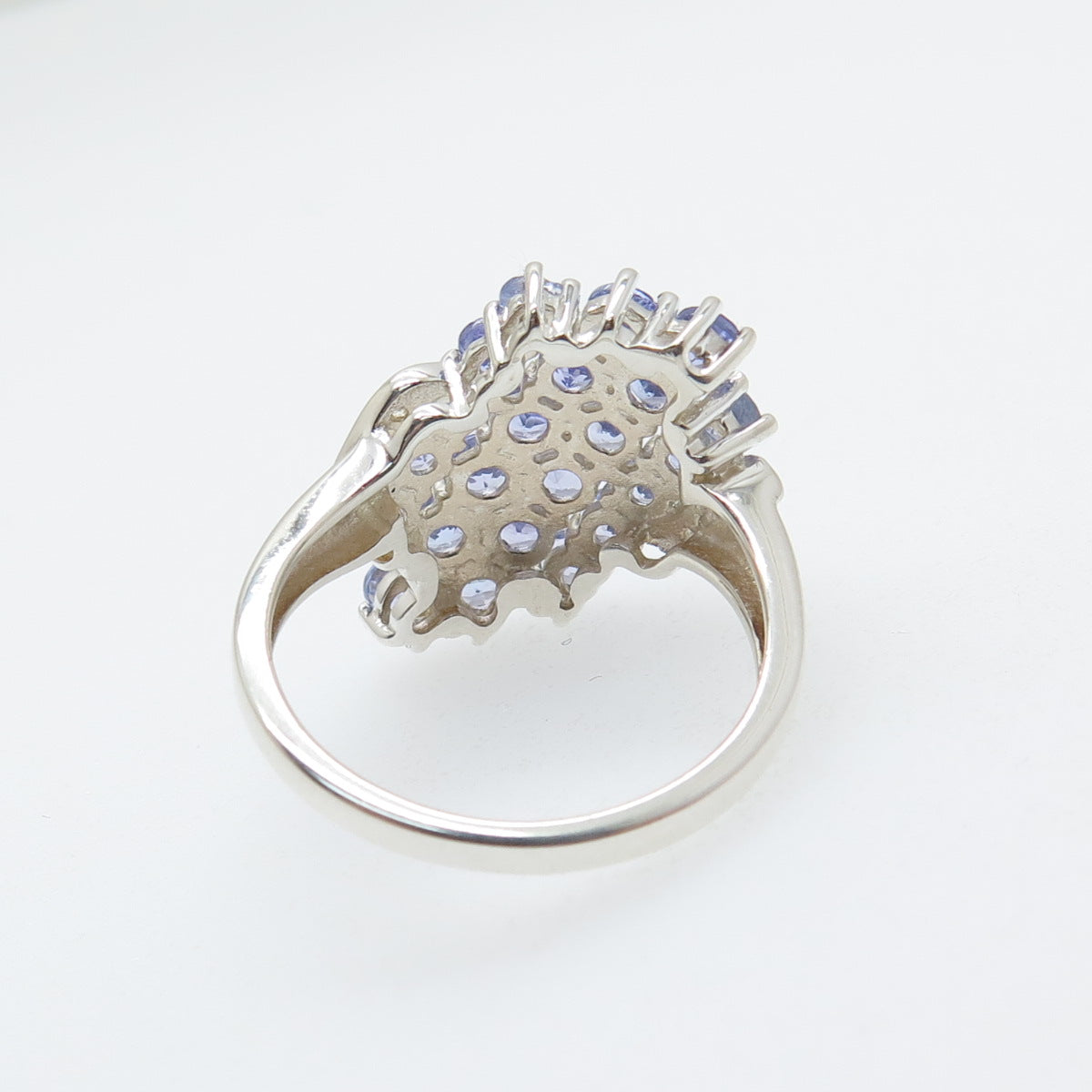 925 Sterling Silver Real Round-Cut Tanzanite & White Topaz Cluster Ring Size 7