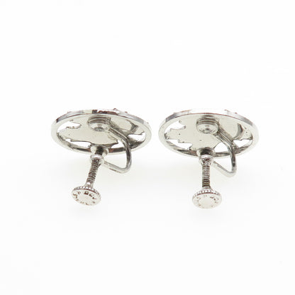 925 Sterling Silver Antique Art Deco Maple Leaf Screw Back Earrings