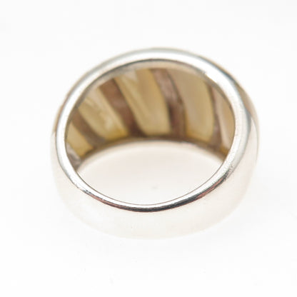 925 Sterling Silver Vintage Real MOP Modernist Oxidized Ring Size 5.75