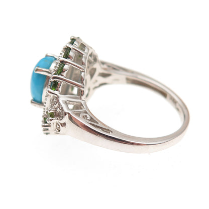 Chuck Clemency 925 Sterling Silver Real Turquoise Peridot & Topaz Ring Size 8.25