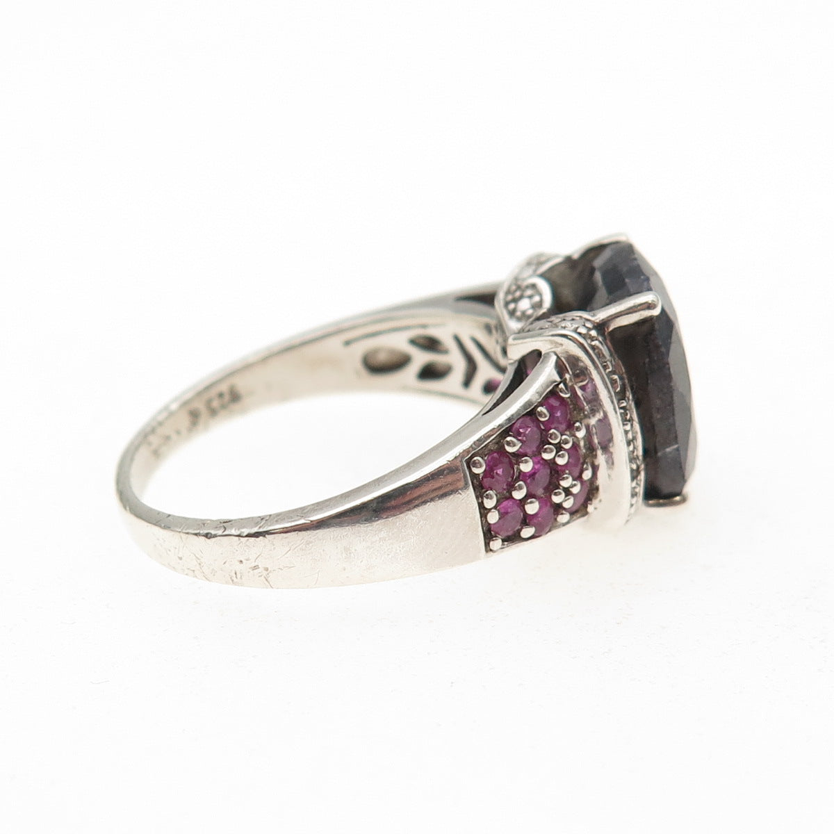 925 Sterling Silver Real Sapphire Ruby & White Topaz Ring Size 8