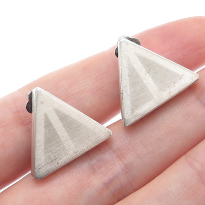 925 Sterling Silver Vintage Poland Modernist Triangle Clip On Earrings