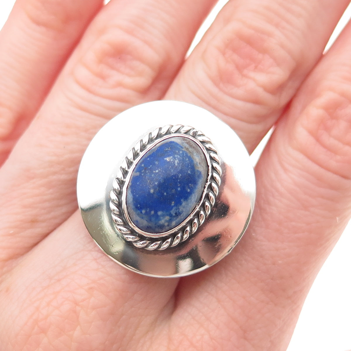 Old Pawn 925 Sterling Silver Vintage Southwestern Lapis Tribal Ring Size 6.5
