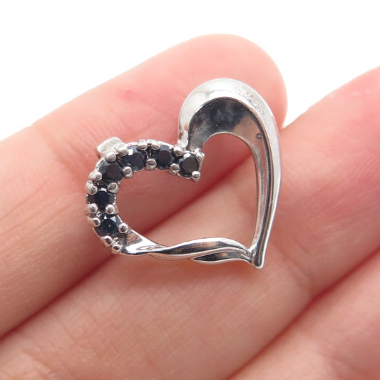 925 Sterling Silver Real Round-Cut Sapphire Heart Minimalist Slide Pendant