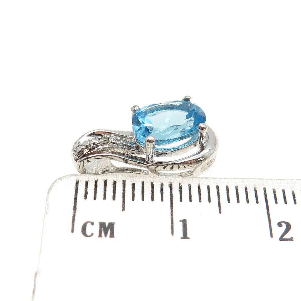 SAI 925 Sterling Silver Real Diamond & Blue Topaz Minimalist Pendant