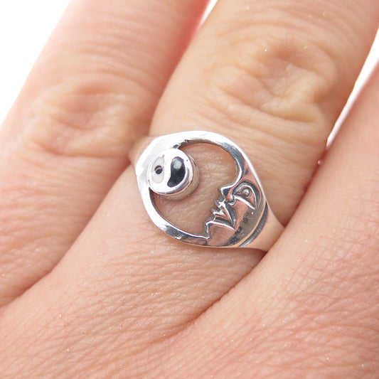 925 Sterling Silver Vintage Enamel Yin Yang Crescent Moon Ring Size 6.5