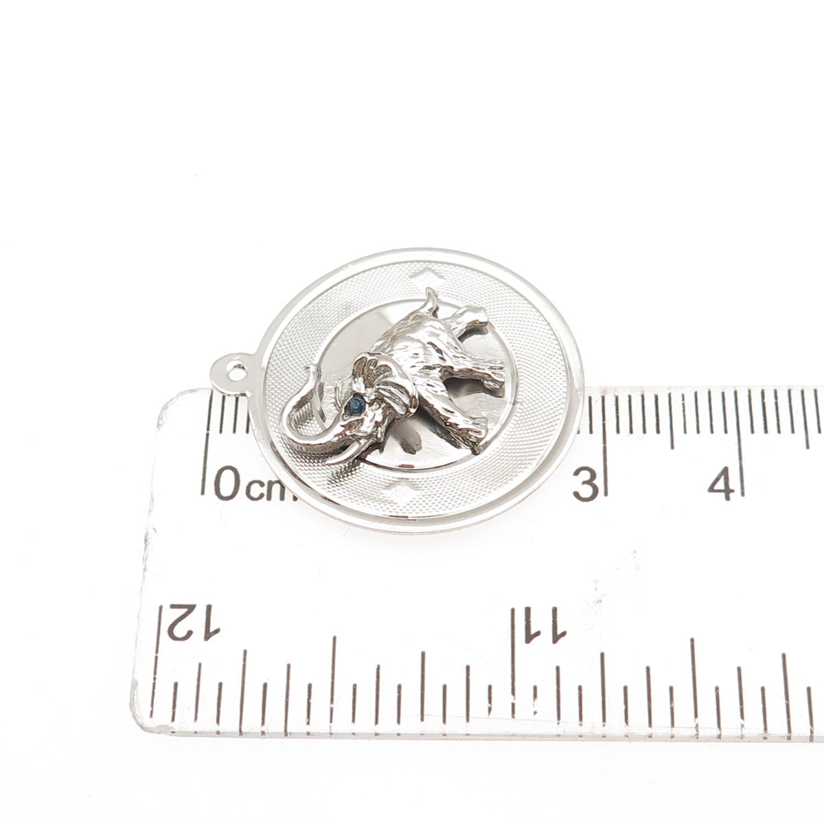 925 Sterling Silver Vintage Blue Rhinestone Elephant Charm Pendant