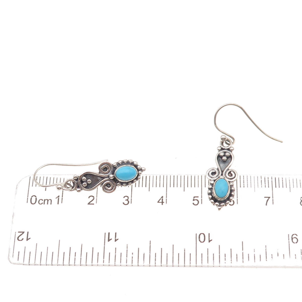 925 Sterling Silver Vintage Real Turquoise Heart Oxidized Dangle Earrings