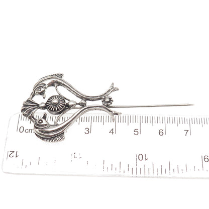 925 Sterling Silver Vintage Dolphin Heart Oxidized Lapel Pin