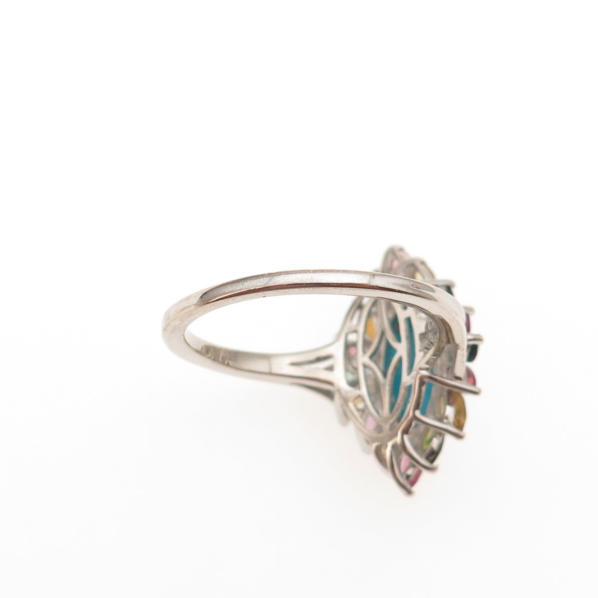 D'Joy 925 Sterling Silver Real Turquoise & Multi-Color Tourmaline Ring Size 8