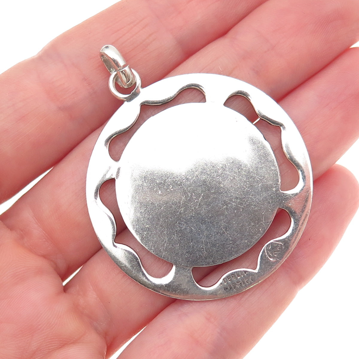 925 Sterling Silver Vintage Mexico Aquarius Zodiac Sign Oxidized Pendant