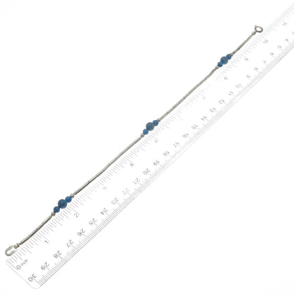 CAROLYN POLLACK Sterling Vintage Real Denim Lapis Beaded Anklet / Bracelet 10"