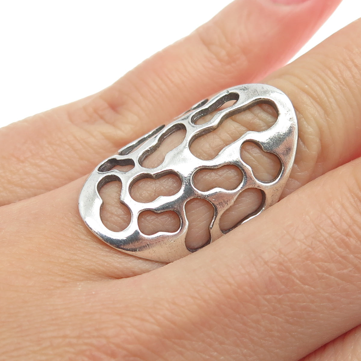 925 Sterling Silver Vintage Modernist Statement Ring Size 5.75