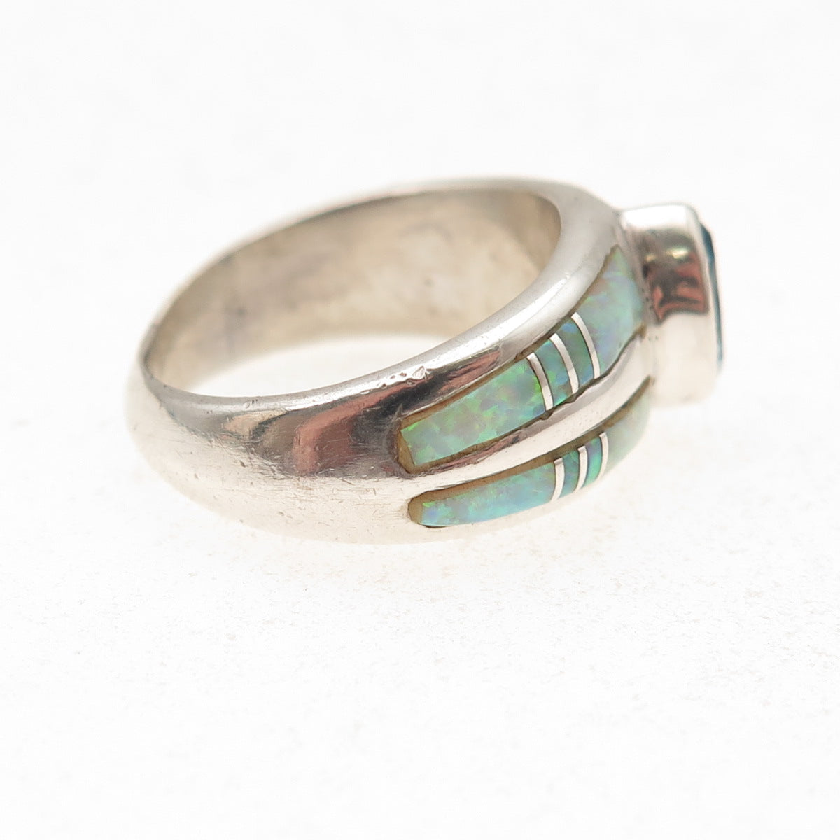 Vera Luna Zuni Old Pawn Sterling Silver Vintage Blue Topaz & Opal Ring Size 6.75
