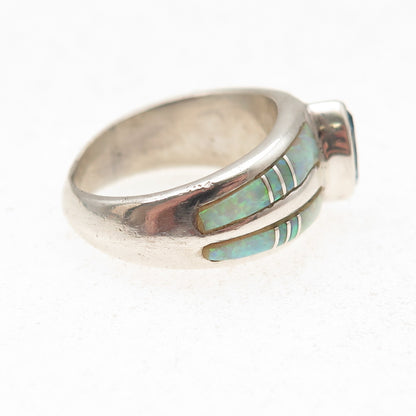 Vera Luna Zuni Old Pawn Sterling Silver Vintage Blue Topaz & Opal Ring Size 6.75