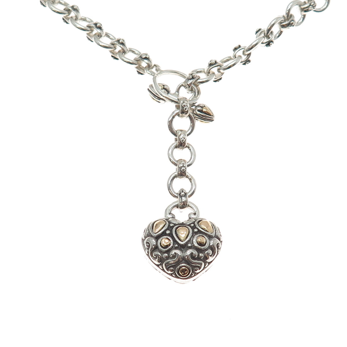 JOHN HARDY 18K Gold 925 Sterling Silver Vintage Heart Rolo Chain Necklace 16"