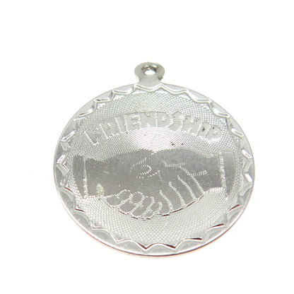 925 Sterling Silver Vintage "Friendship" Handshake Round Pendant