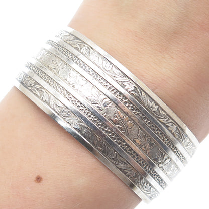 925 Sterling Silver Antique Art Deco Floral Leaf Adjustable Cuff Bracelet 7"