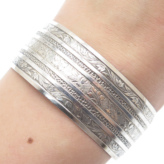 925 Sterling Silver Antique Art Deco Floral Leaf Adjustable Cuff Bracelet 7"