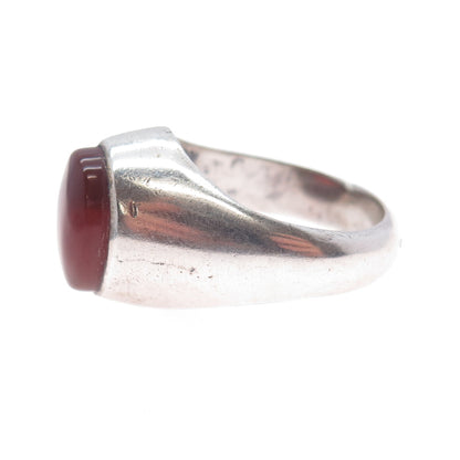 925 Sterling Silver Vintage Real Carnelian Agate Modernist Ring Size 12.25