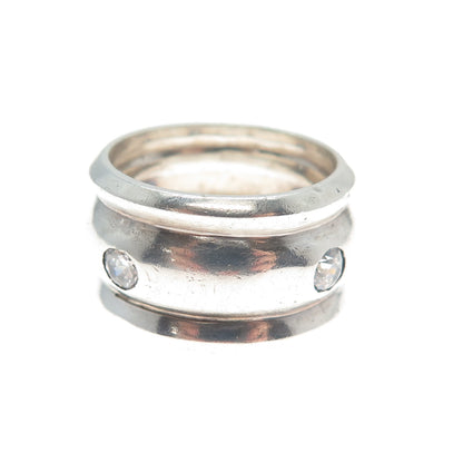 925 Sterling Silver Vintage Round-Cut Shaped C Z Ribbed Band Ring Size 6.25