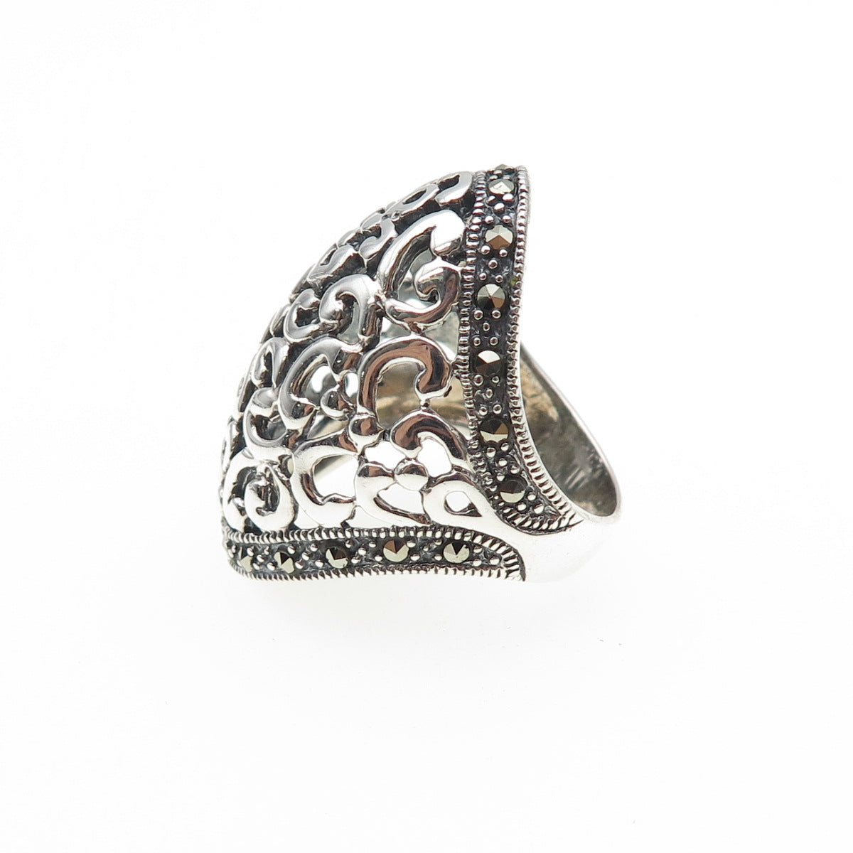 925 Sterling Silver Vintage Modernist Swirl Oxidized Ring Size 6