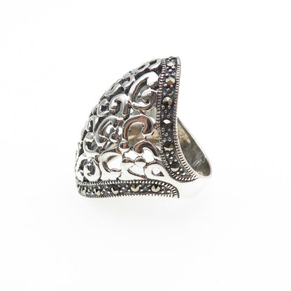 925 Sterling Silver Vintage Modernist Swirl Oxidized Ring Size 6