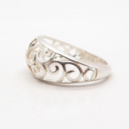 925 Sterling Silver Vintage Nevada Silver Open Swirl Ring Size 8.25