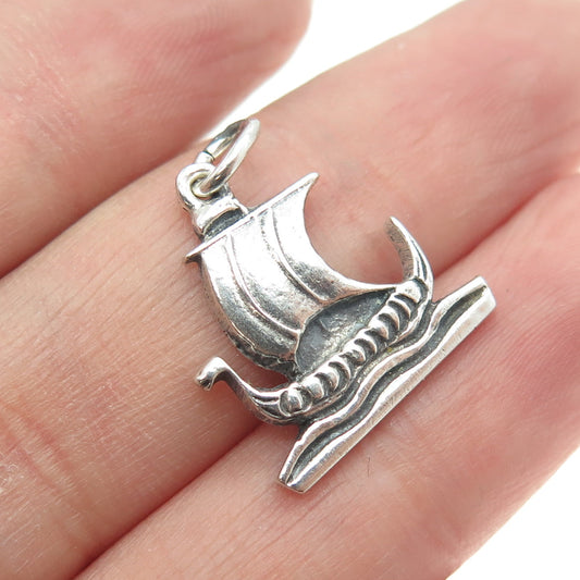 835 Silver Vintage Scandinavian Drakkar Viking Ship Charm Pendant