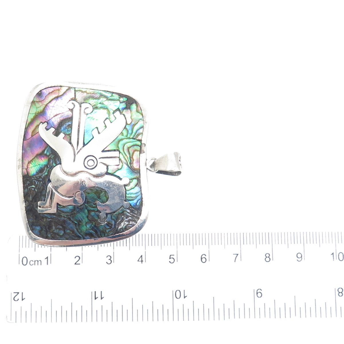 925 Sterling Silver Vintage Mexico Taxco Real Abalone Shell Tribal Pendant