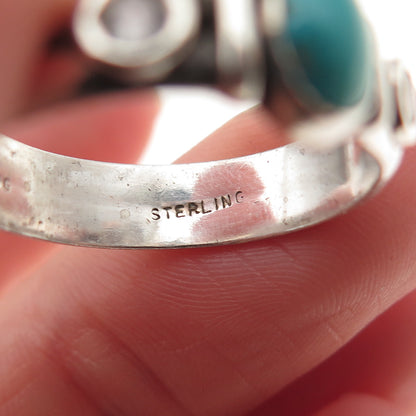 Old Pawn Sterling Silver Vintage Turquoise & White Topaz Tribal Ring Size 9.25