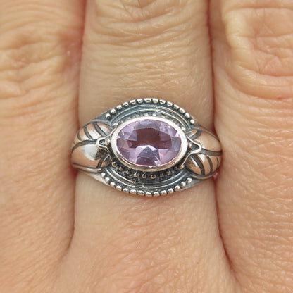 925 Sterling Silver Vintage Real Amethyst Feather Ring Size 8.25